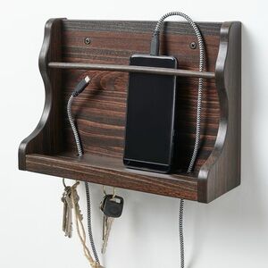 IKEA LEVLA Wall organizer, dark brown with hooks 10¾x3½x8¼" SOLID PINE -NEW